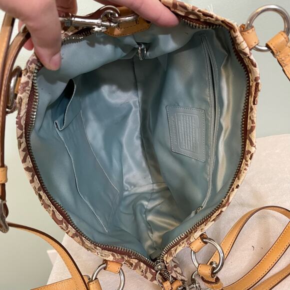 COACH Womens Satchel Shoulder Handbag Purse Signature Coated Canvas Brown Tan - Picture 5 of 16